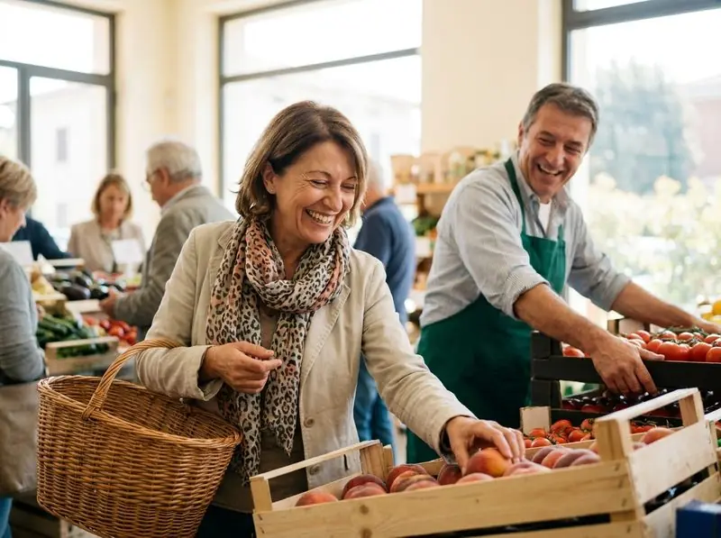 Una signora sceglie la frutta al supermercato